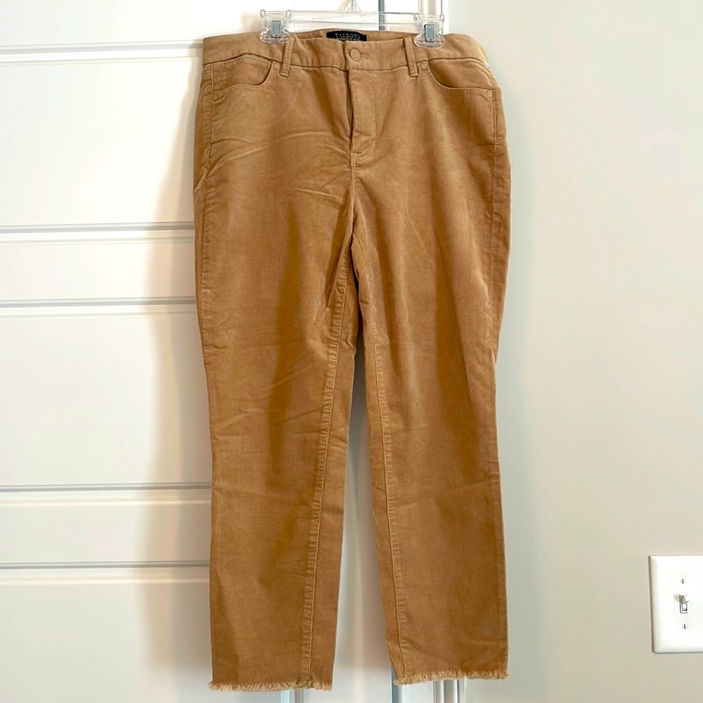 Talbots Flawless Five-Pocket Slim Ankle Frayed Hem Tan  Corduroy Petite Pants